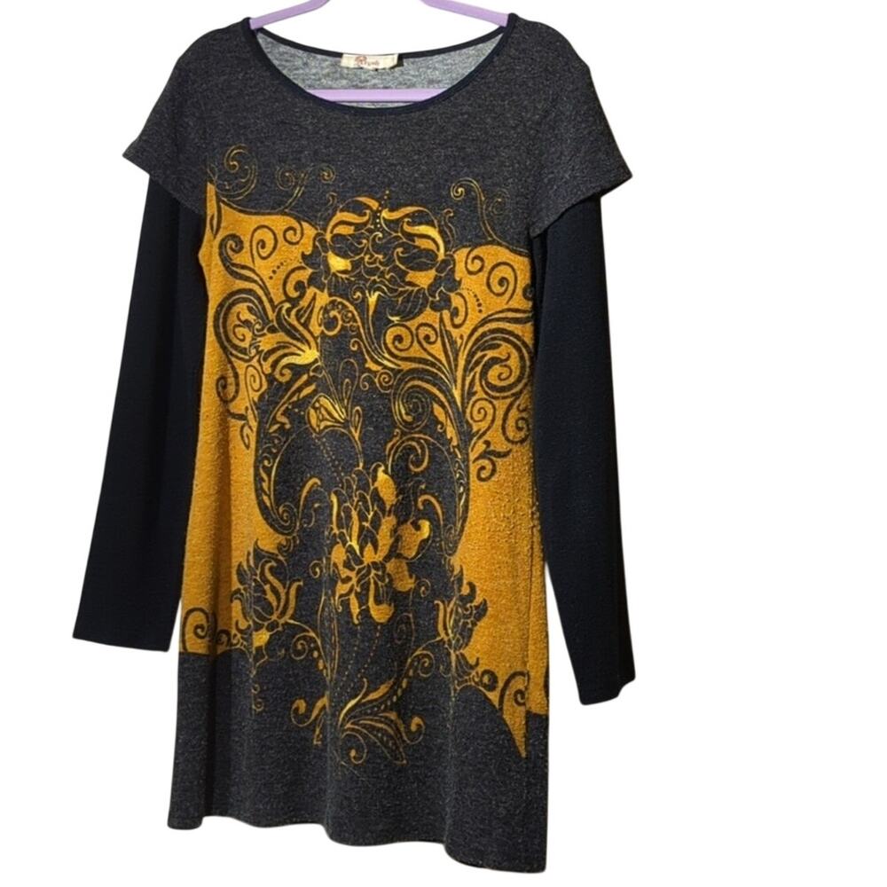 ARYEH Long Sleeve Scoop Neck Layered Look Casual Dress/Tunic Women's Size M